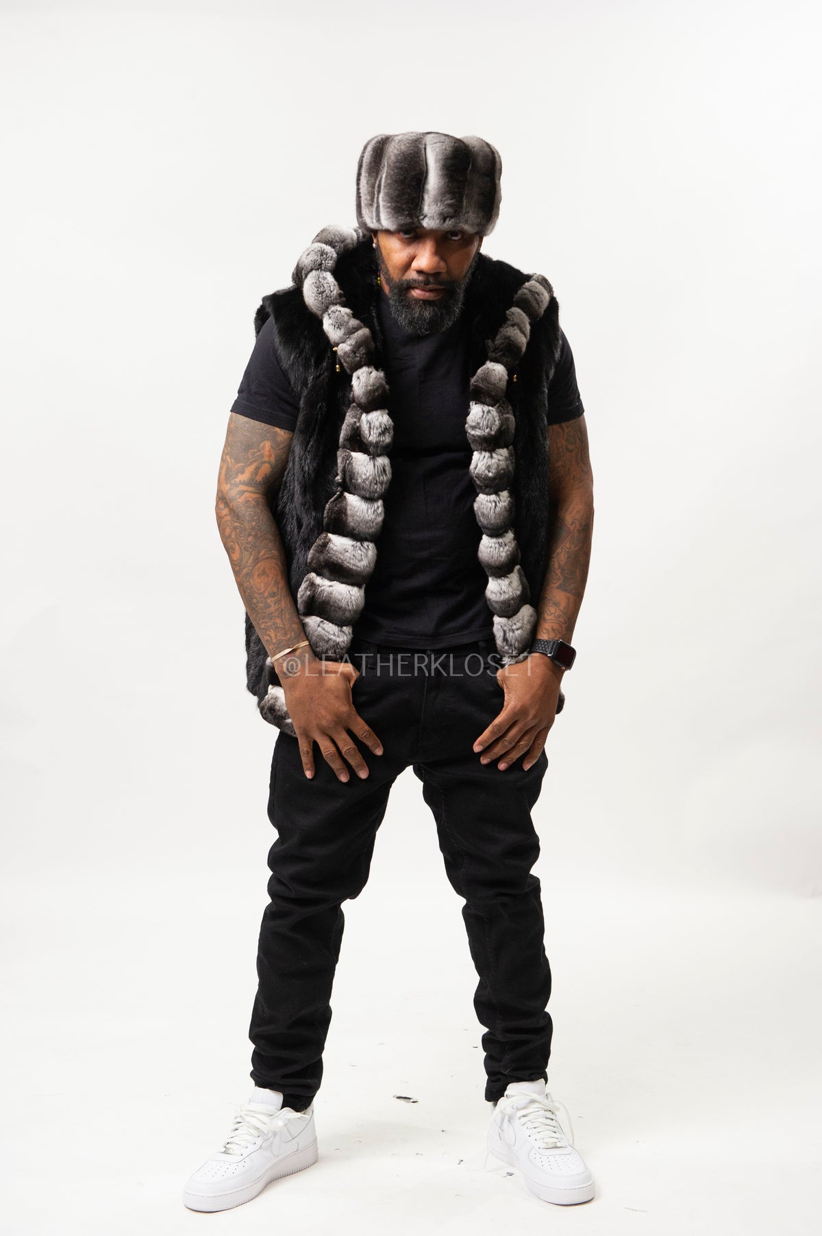 Men's Mink Vest With Chinchilla Trimming