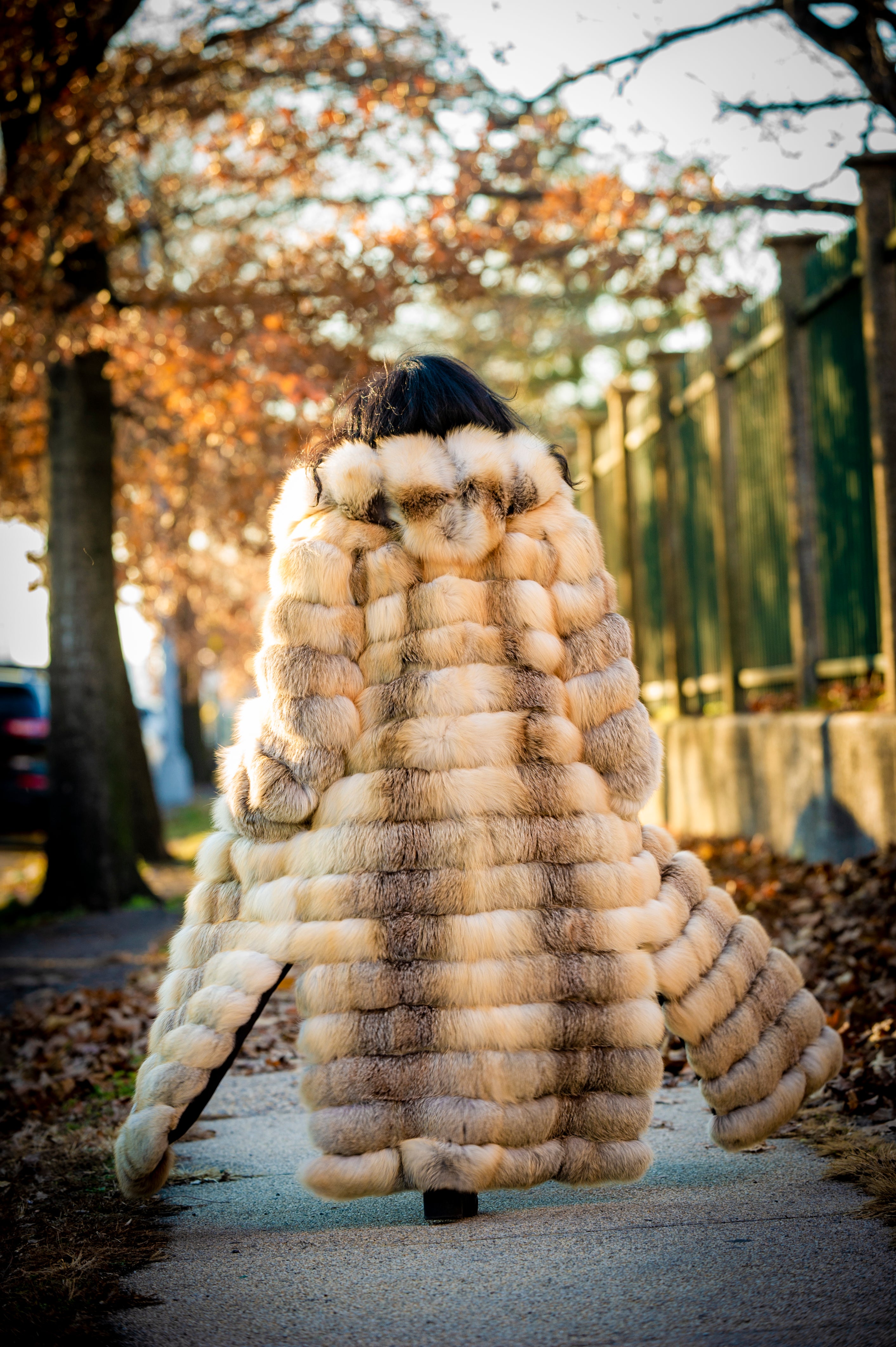 Women's Rania Long Length Fox Fur Trench Coat With Hood [Gold