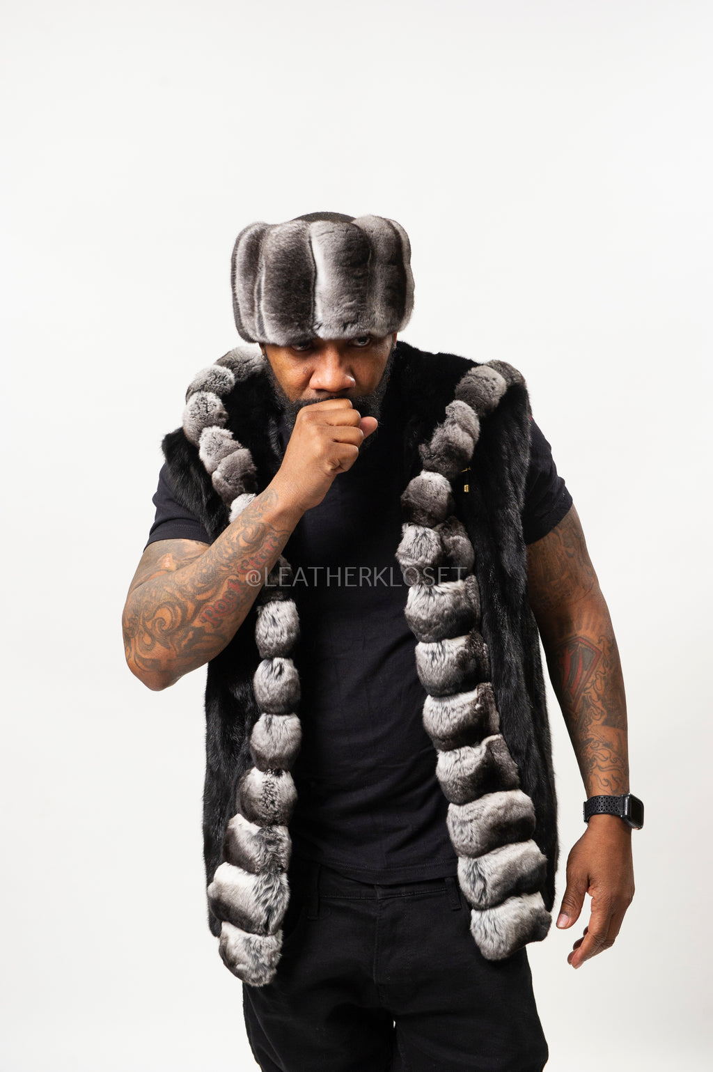 Men's Mink Vest With Chinchilla Trimming