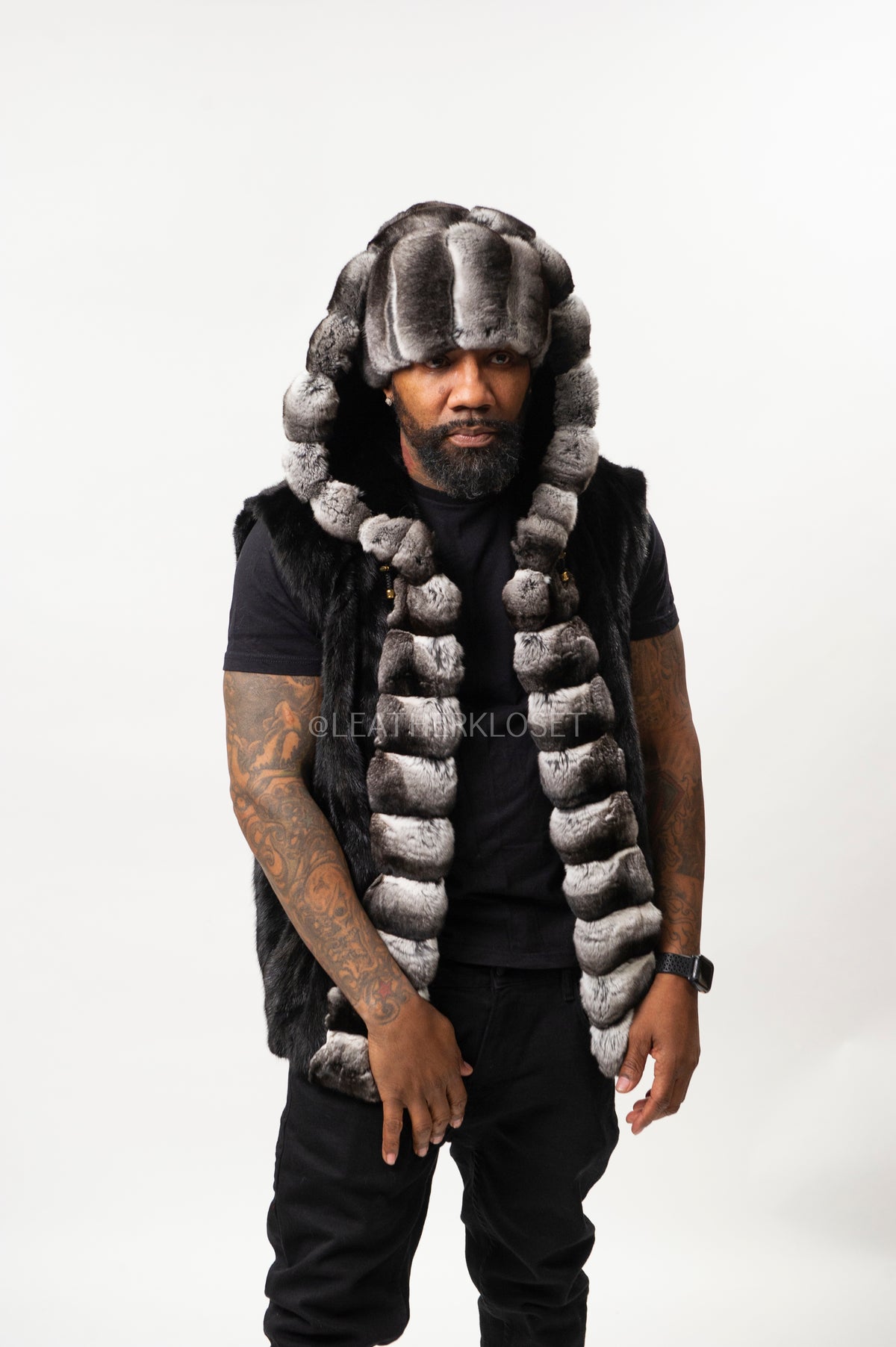 Men's Mink Vest With Chinchilla Trimming