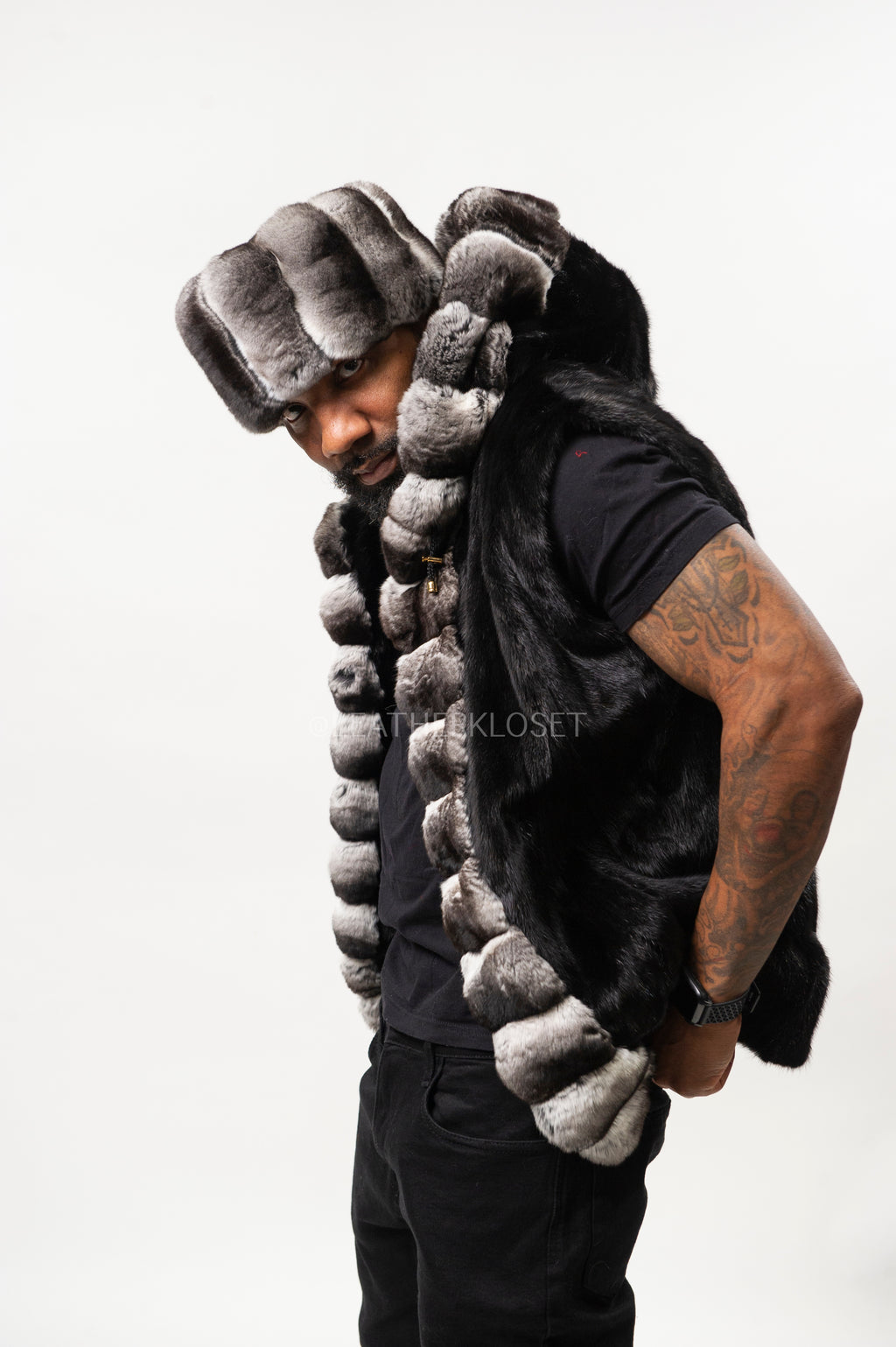 Men's Mink Vest With Chinchilla Trimming