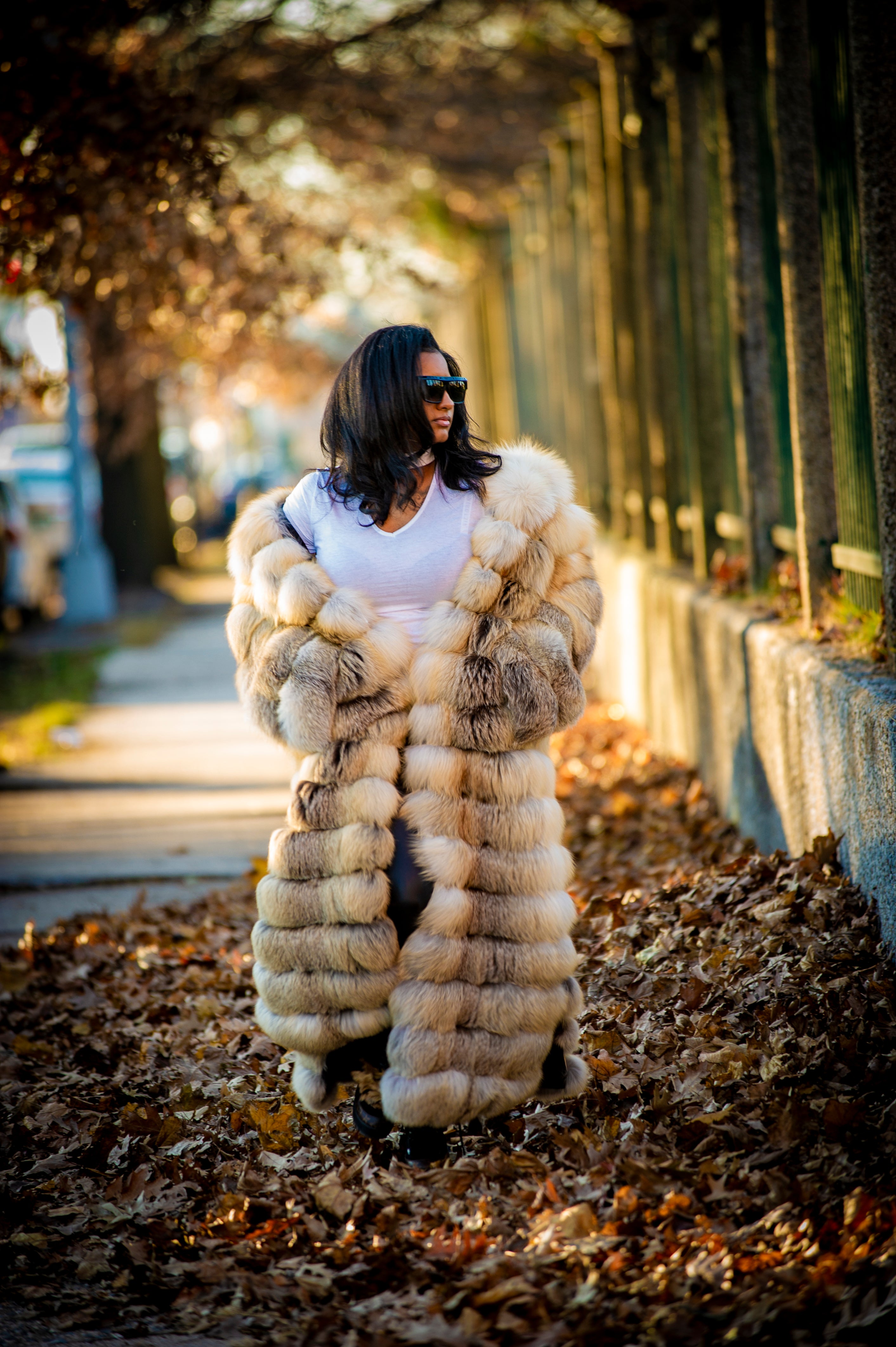 Another Fox ロンパース 9-12M Women's Rania Long Length Fox Fur Trench Coat With Hood [Gold