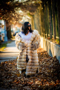 Women's Long Length Fox Fur Trench Coat With Hood [Gold]