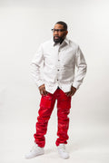 Men's Luka Leather Shirt And Pants Set [White/Red]
