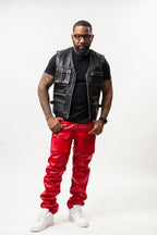 Men's Leather Tactical Vest Black [Slim-Cut]