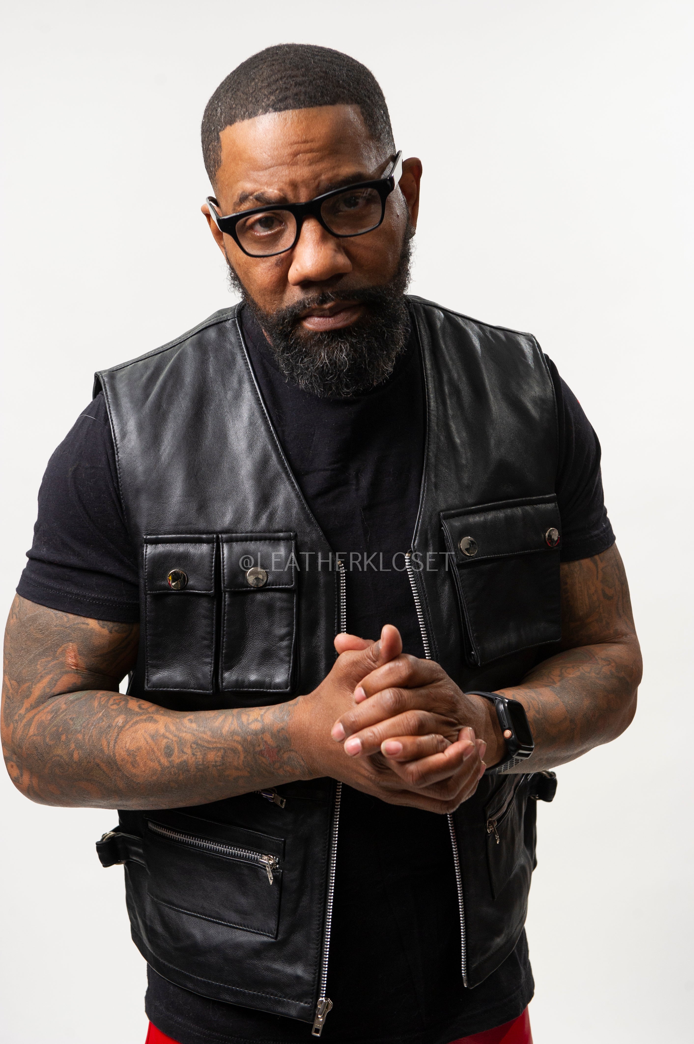 Men's Leather Tactical Vest Black [Slim-Cut] – LeatherKloset