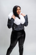 Women's Trey Biker Space Gray Oversized Fox Collar [Pure White Fox Fur]