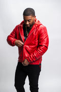 Men's Leather Hoodie [Red]