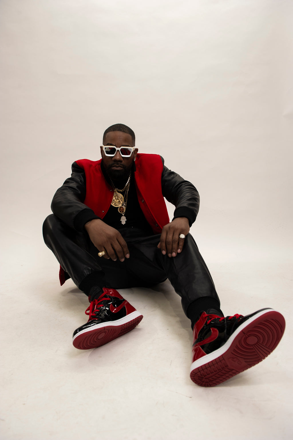 Men's Classic Wool And Leather Varsity Jacket [Red/Black]