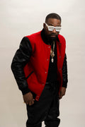 Men's Classic Wool And Leather Varsity Jacket [Red/Black]