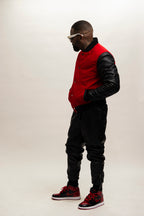 Men's Classic Wool And Leather Varsity Jacket [Red/Black]