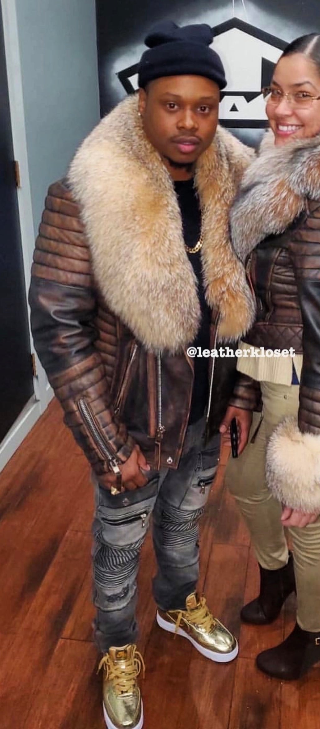 Men's Jay Biker Brown Copper With Full Fox Fur Collar