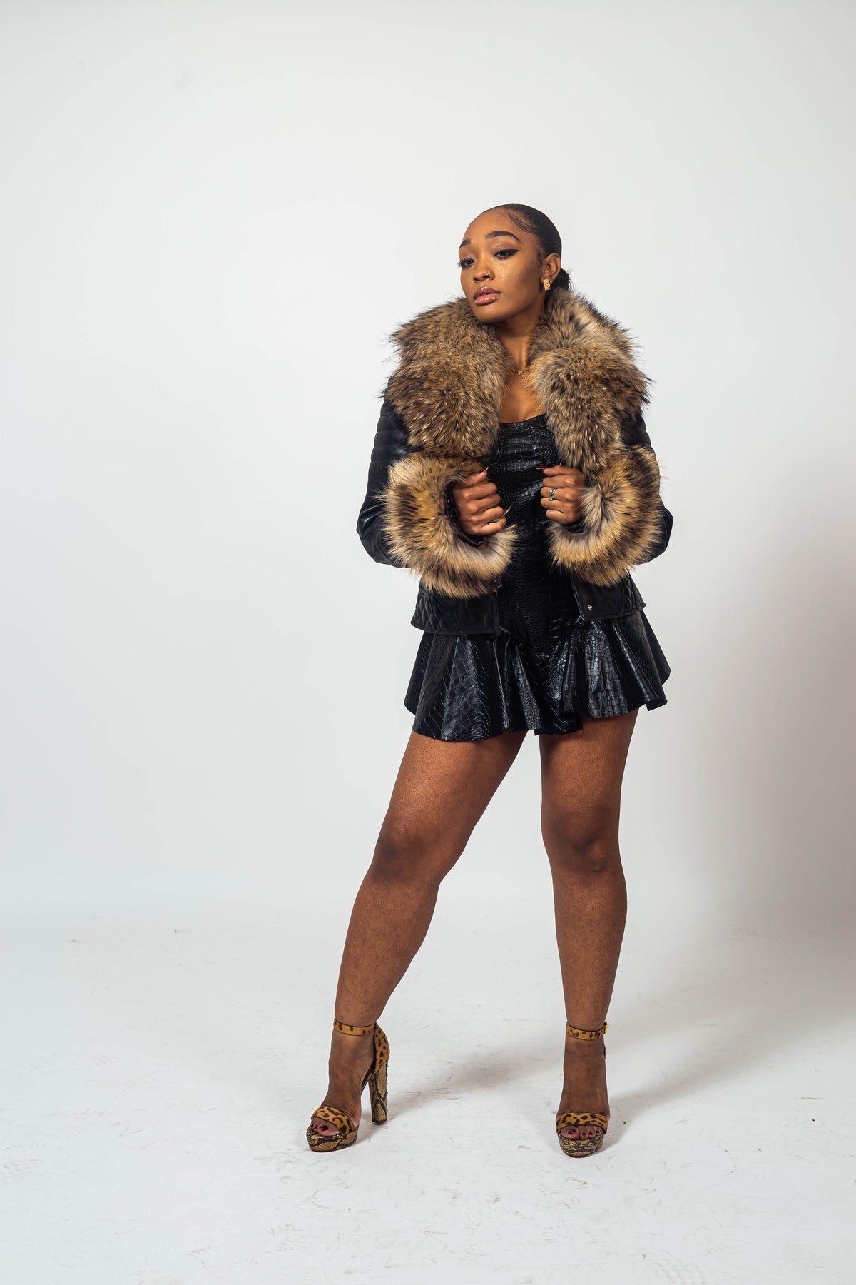 Women's Jay Biker Full Raccoon Collar And Cuff
