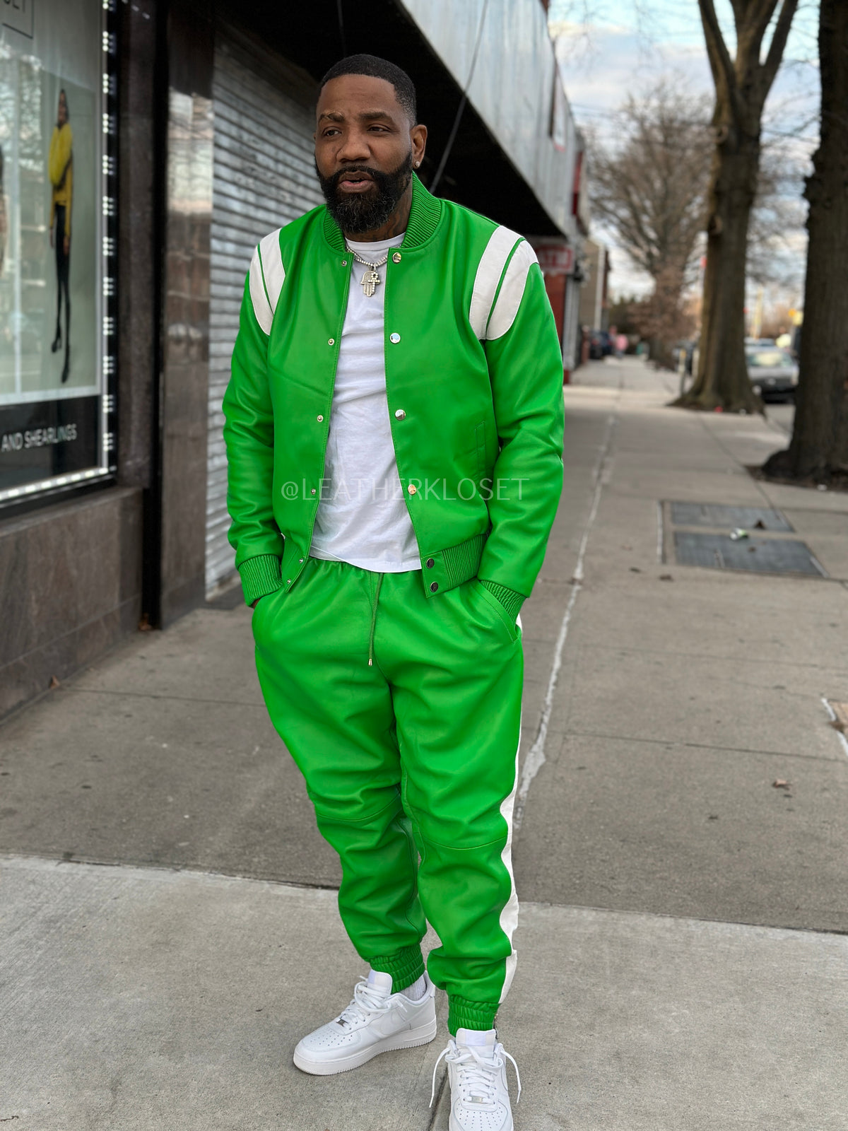 Men's Liam Leather Track Suit [Green/White]