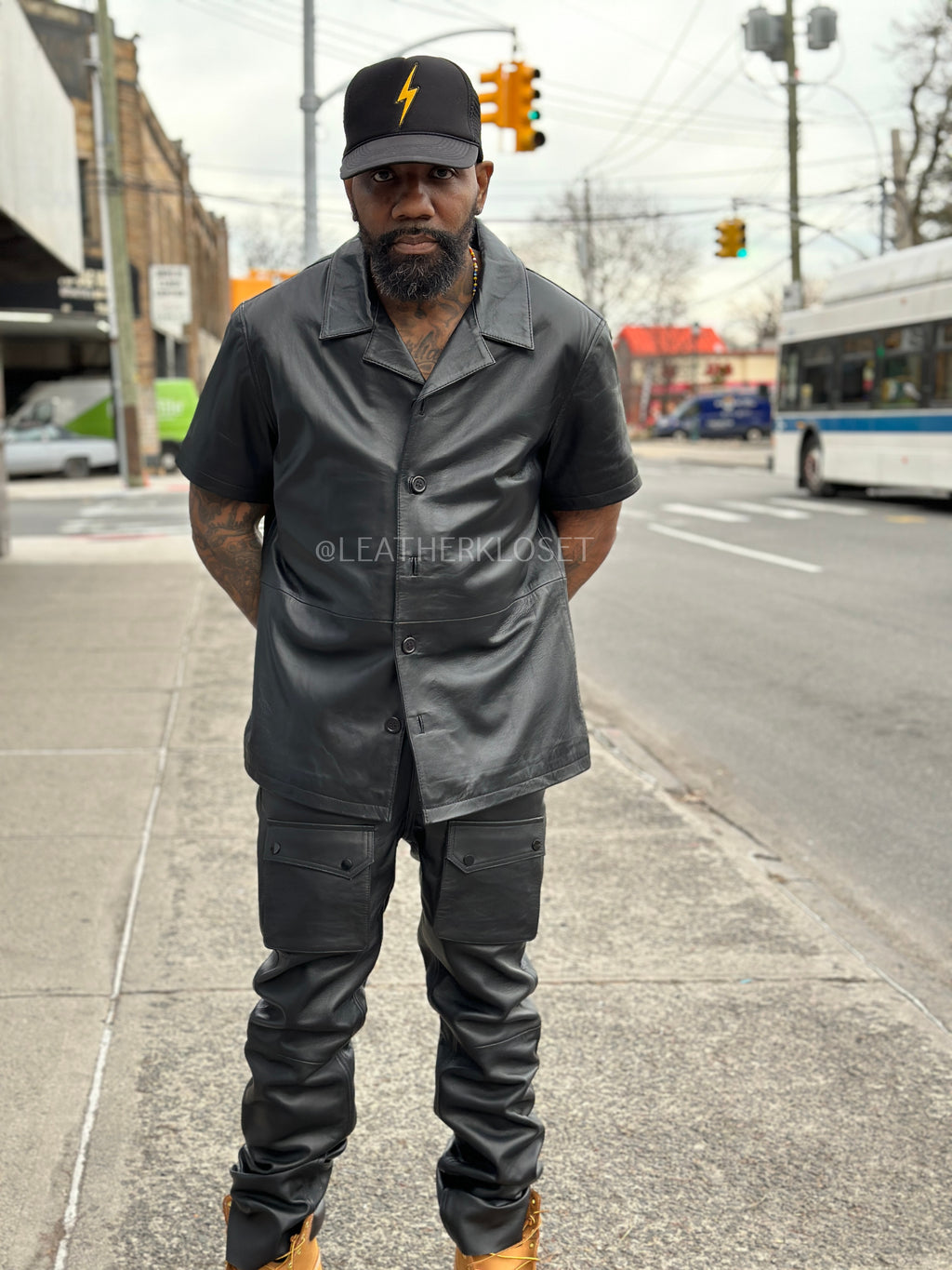 Men's Summer In Miami Luka Leather Short Sleeve Shirt [Charcoal]