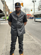 Men's Summer In Miami Luka Leather Short Sleeve Shirt [Charcoal]