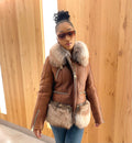 Women's Sophia Real Sheepskin Jacket With Fox [Tan]