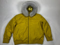 Yellow Leather Baseball Jacket with fox fur hood