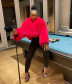 Women's Charlotte Crop Fox Bomber [Hot Pink]