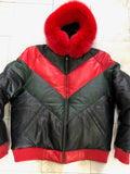 V-Bomber Red/Green/Black With Premium Fur Hood