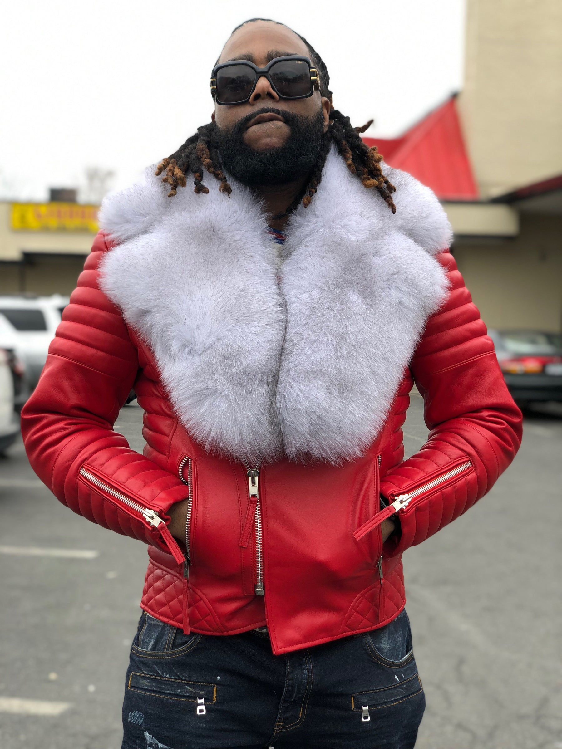 Leather Jacket With Mens Red Fur Jacket Men's Jay Biker Jacket Red