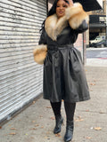 Women's Black Leather Trench With Full Fox Fur [Gold Fox]