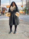 Women's Black Leather Trench With Full Fox Fur [Gold Fox]