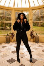 Women's Crop Fox Bomber With Hood [Black]