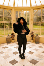 Women's Crop Fox Bomber With Hood [Black]