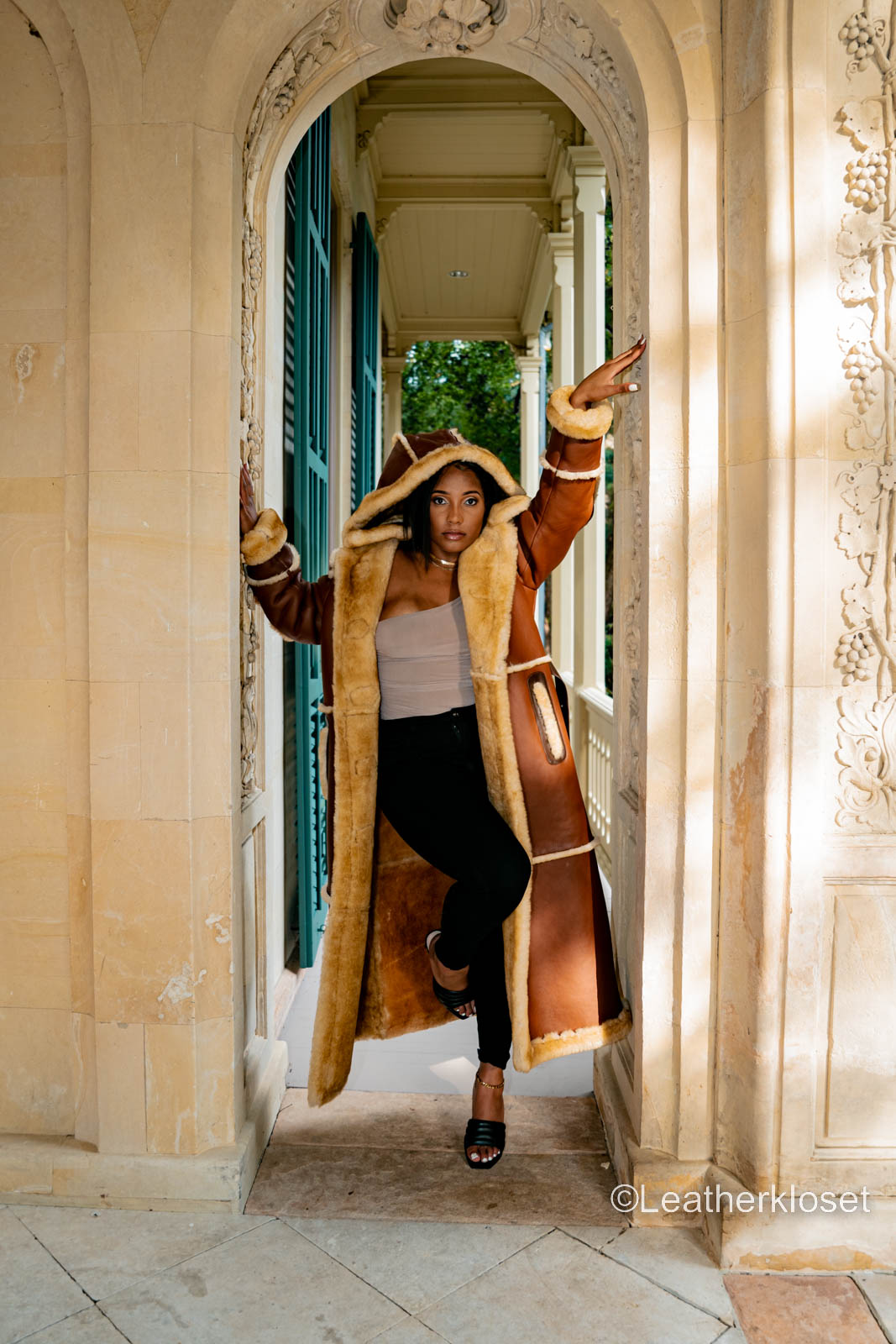Women's Hazel Full Length Real Sheepskin Trench Coat