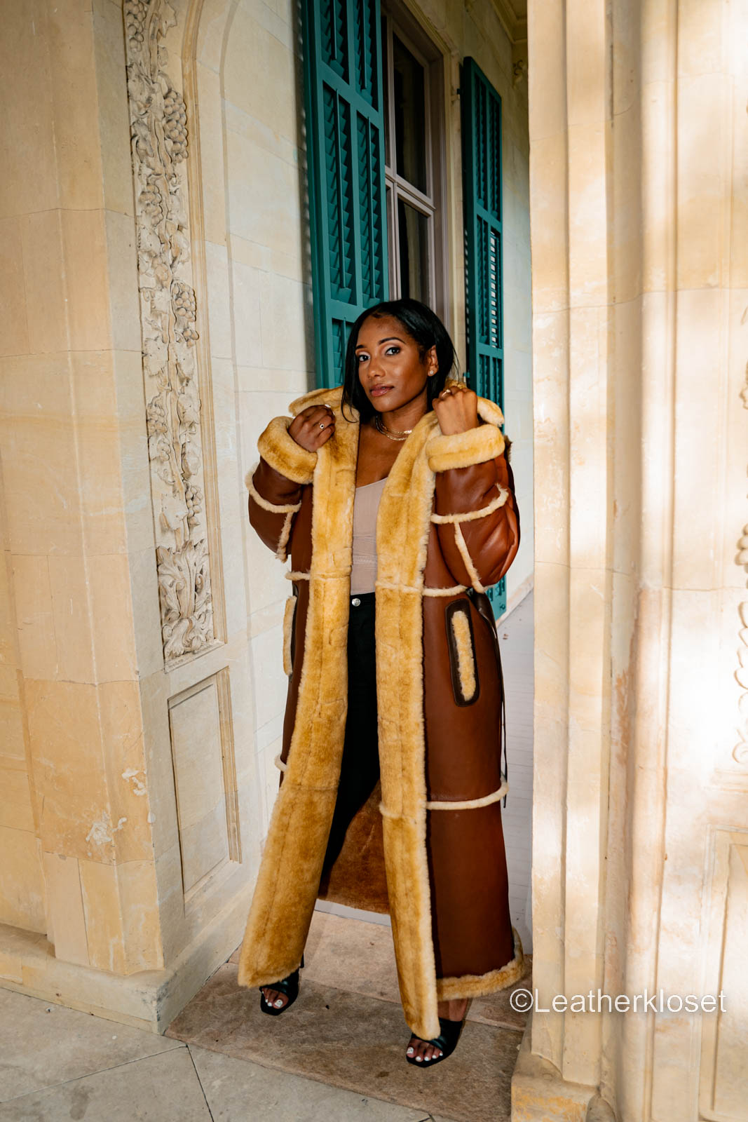 Women's Hazel Full Length Real Sheepskin Trench Coat
