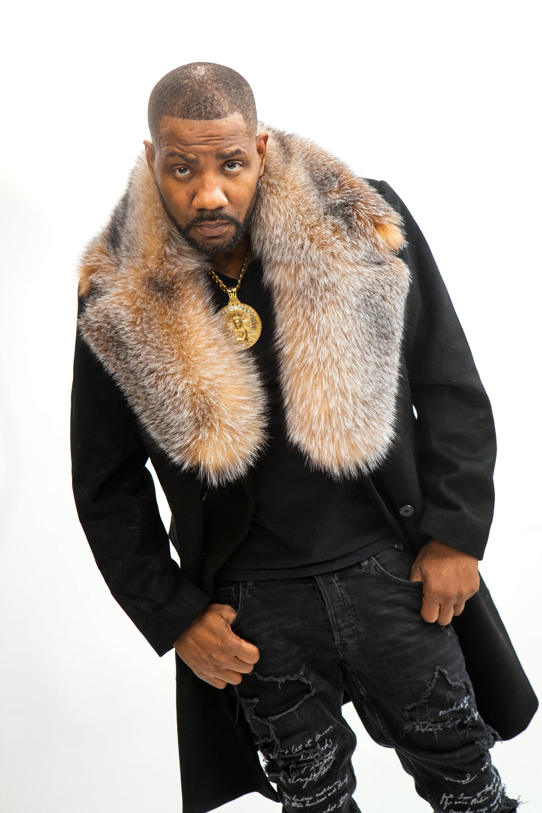 Winter Coat Black Fur Trench Coat Winter Faux Mink Fur Collar