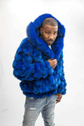 Men's Stealth Royal Blue Fox Bomber With Hood