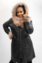 Women's Vivian Real Sheepskin 3/4 Coat With Fox [Crystal Fox]