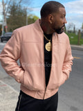 Men's Classic Baseball Leather Jacket [Baby Pink]