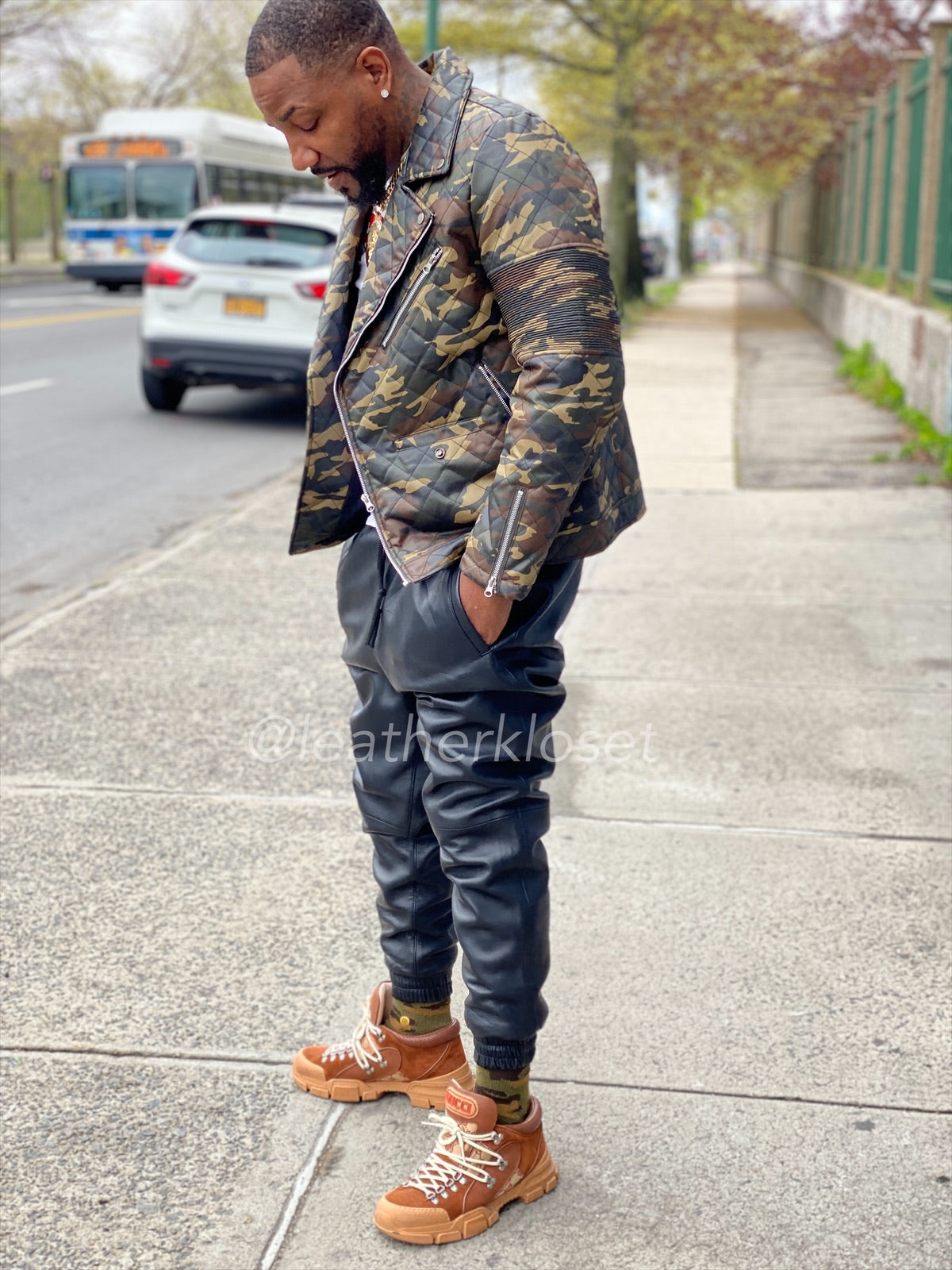 Men's Real Leather Jogger Pants - Black Nappa Leather Sweatpants With Zip Ankle & Side Pockets