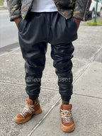 Men's Leather Sweatpants [Black]