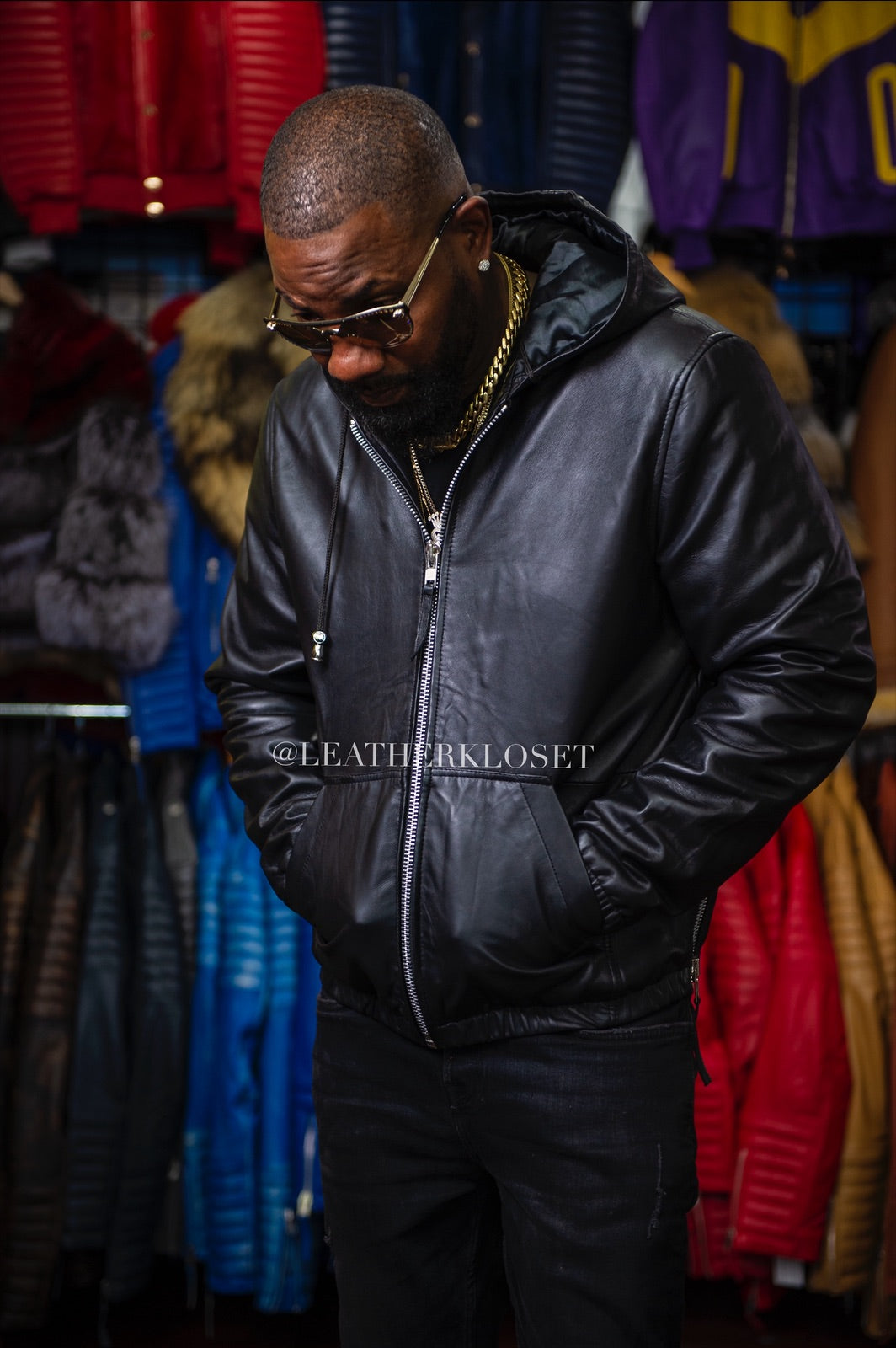 Men's Leather Hoodie [Black]