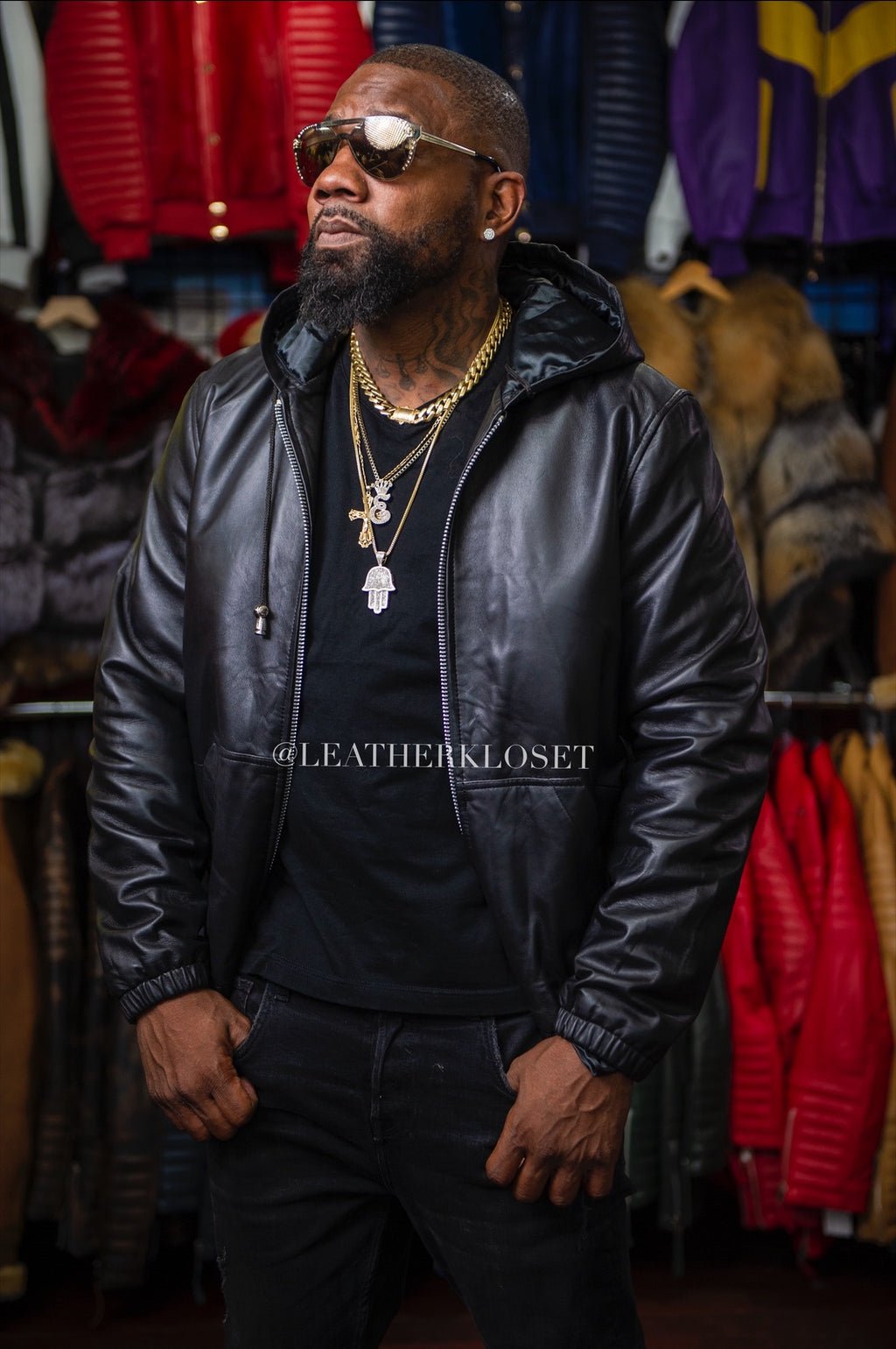 Men's Leather Hoodie [Black]