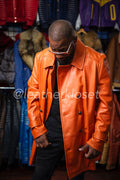 Men's Lambskin Leather Pea Coat [Orange]