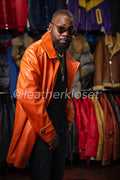 Men's Lambskin Leather Pea Coat [Orange]