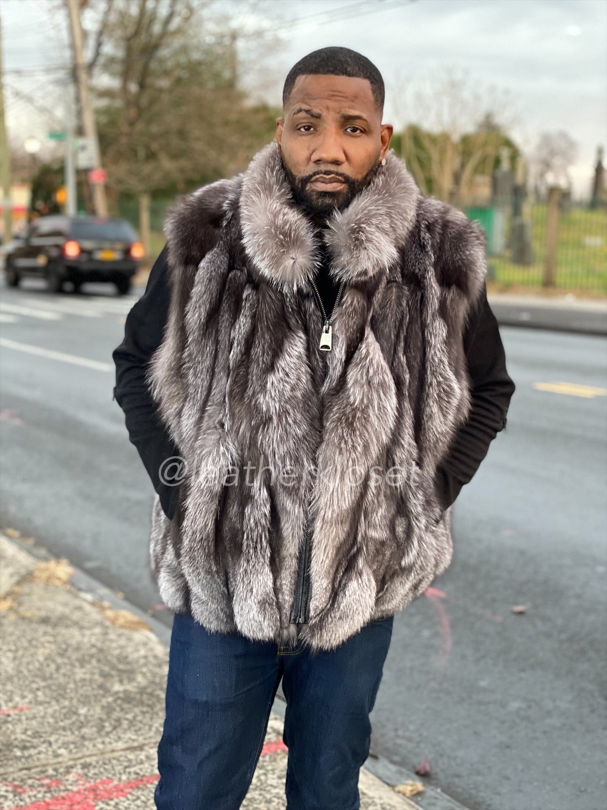 Street Style Fashion Fur Vest Men's Fox Fur Vest Silver
