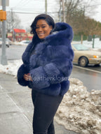 Women's Ava Fox Bomber Jacket With Hood [Navy]