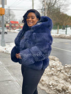 Women's Ava Fox Bomber Jacket With Hood [Navy]