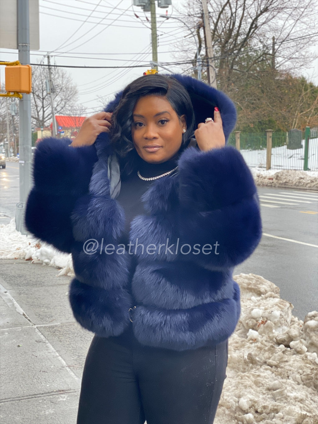 Women's Ava Fox Bomber Jacket With Hood [Navy]