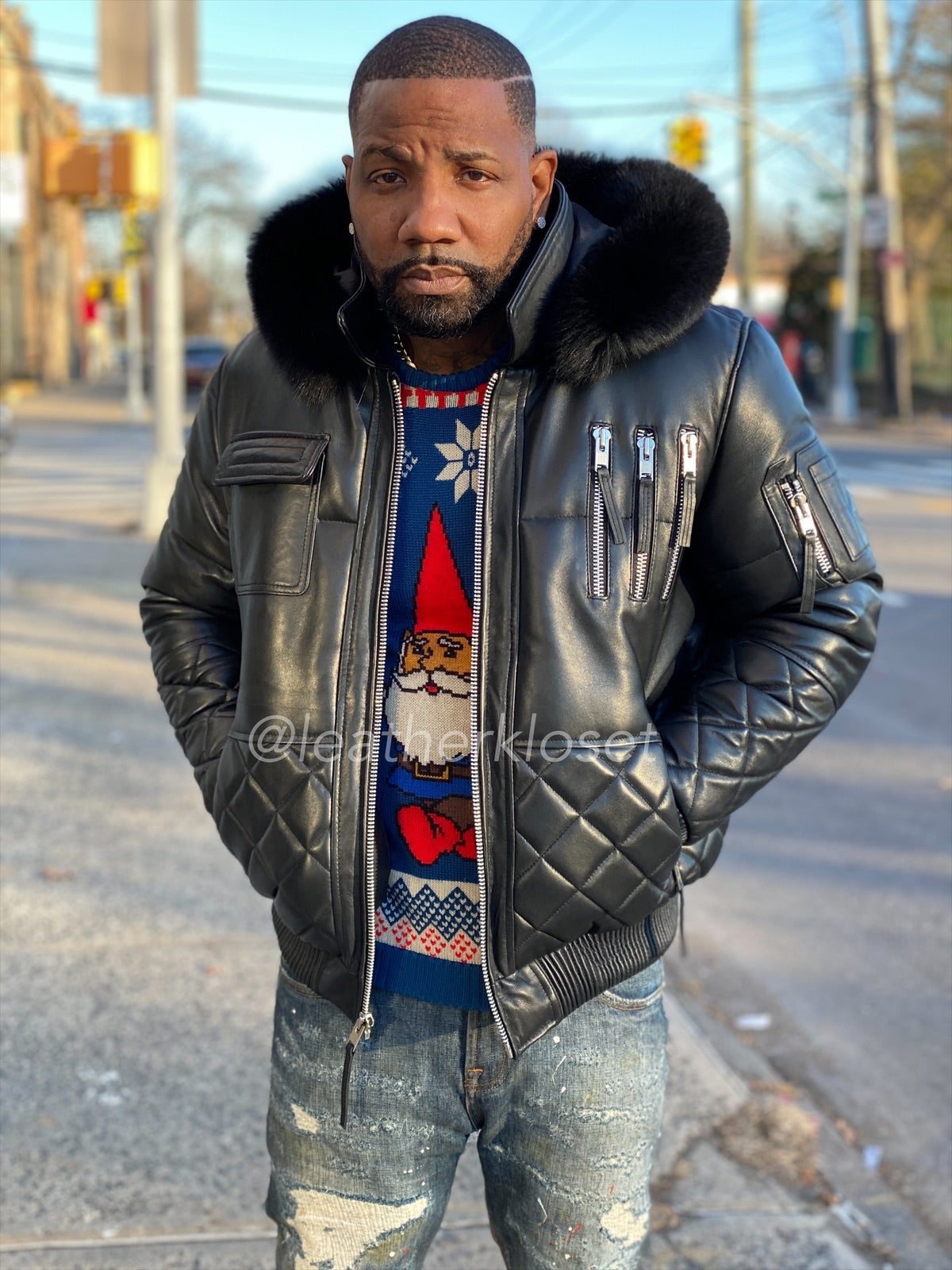 Men's Roddy Bomber Jacket With Black Fox Hood