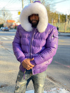 Men’s Aspen Leather Bubble Bomber Jacket [Purple/White Fox]