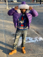 Men’s Aspen Leather Bubble Bomber Jacket [Purple/White Fox]