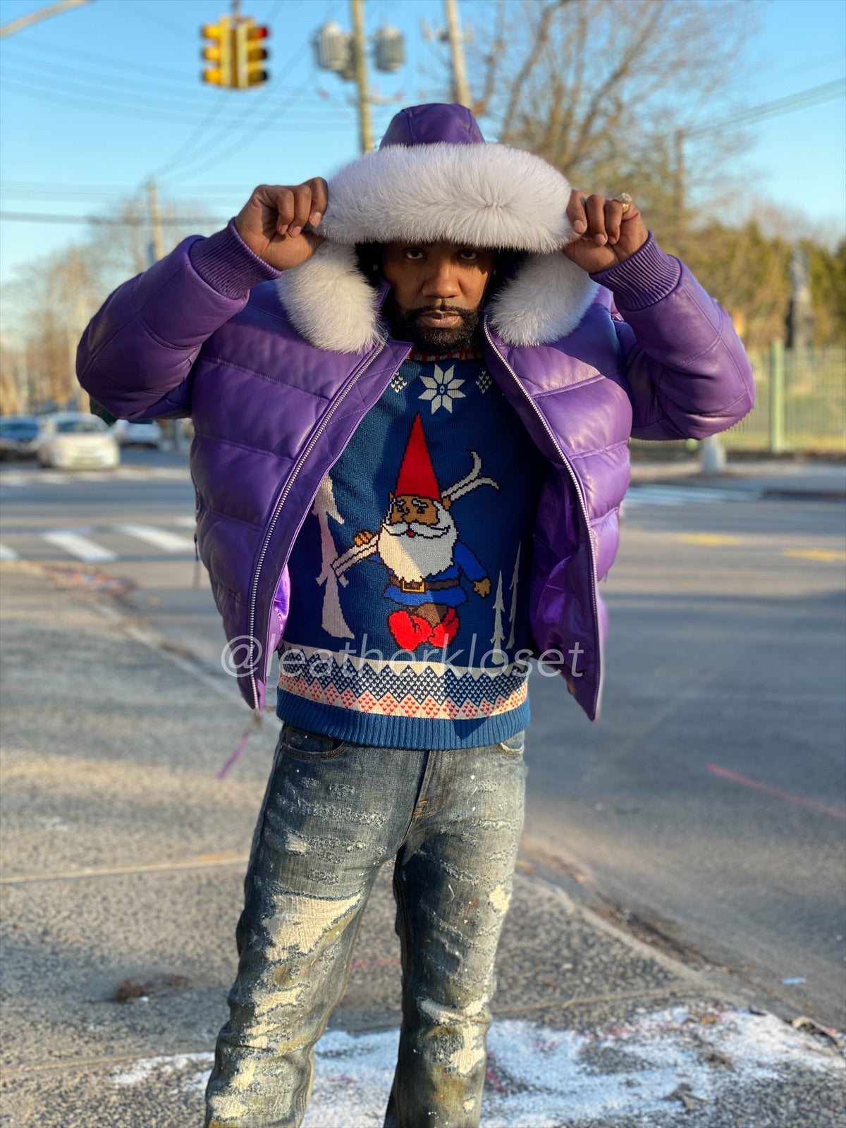 Men's Aspen Leather Bubble Bomber Jacket [Purple