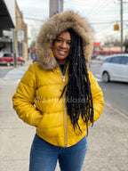 Women's Leather Snorkel Bomber Jacket Premium Raccoon